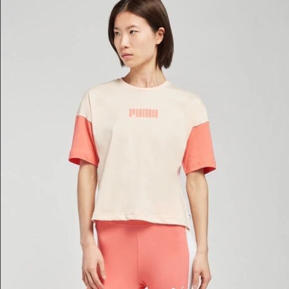 Puma T-Shirt Rebel NWT Cotton Colorblocked Cropped Logo Women’s Size Large - Picture 1 of 6